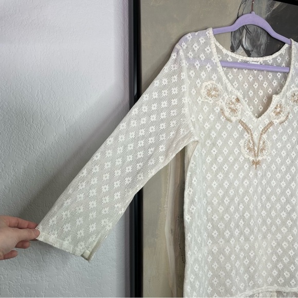 PRANA Winnie Sheer Cream Mesh 3/4 Sleeve Top - Picture 3 of 8